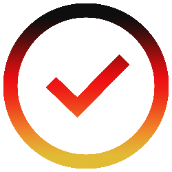 Ein Icon mit einem Häkchen im Kreis in den Farben schwarz, rot, gold wird dargestellt.